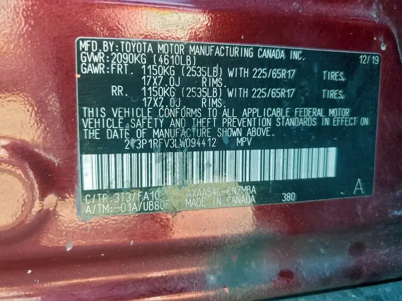 2020 TOYOTA RAV4 XLE  