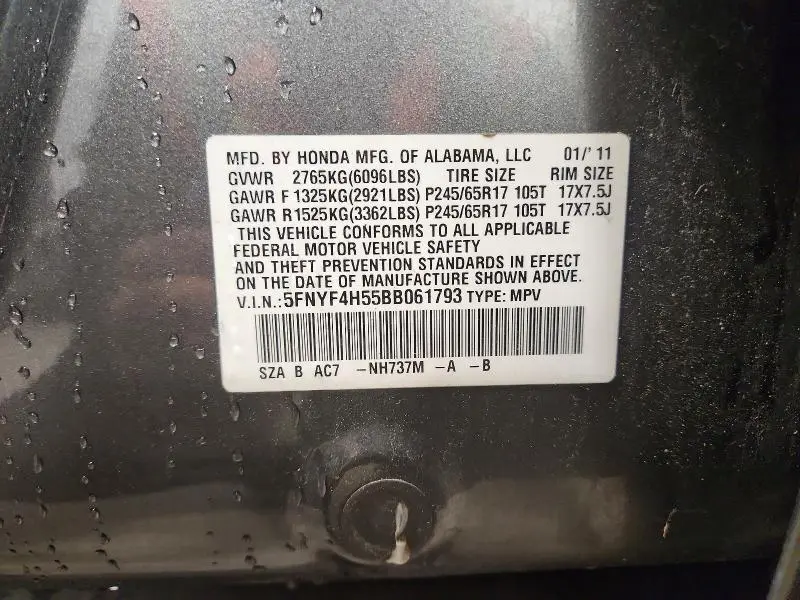 2011 HONDA PILOT EXL  