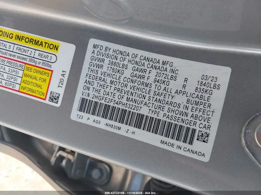 2023 HONDA CIVIC SPORT