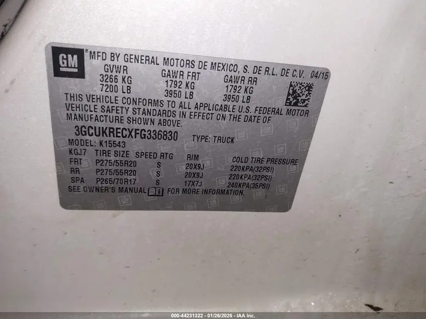 2015 CHEVROLET SILVERADO 1500 2LT