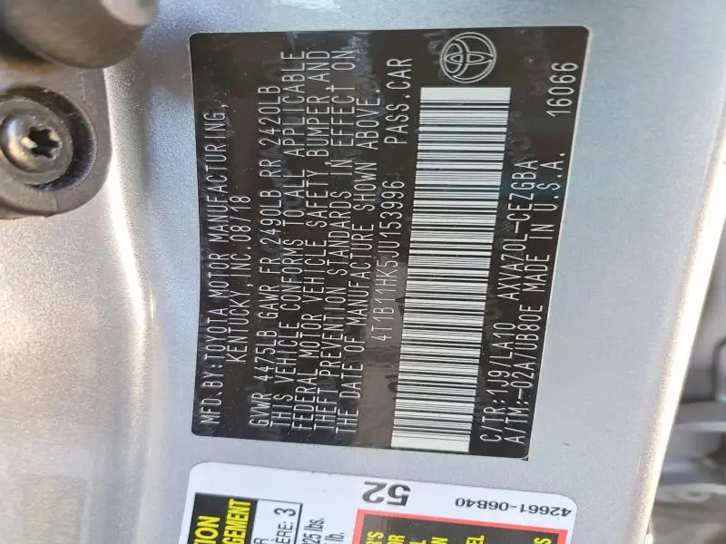 2018 TOYOTA CAMRY L  
