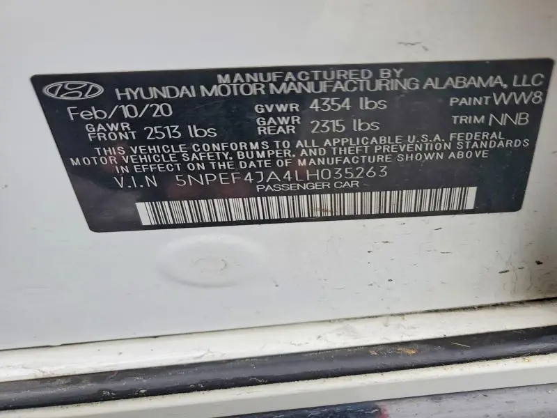 2020 HYUNDAI SONATA SEL  