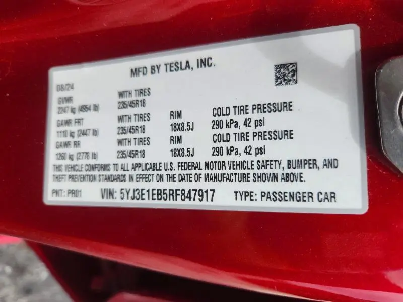 2024 TESLA MODEL 3   