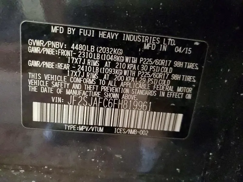 2015 SUBARU FORESTER 2.5I PREMIUM  