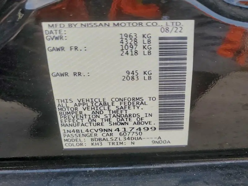 2022 NISSAN ALTIMA SR  