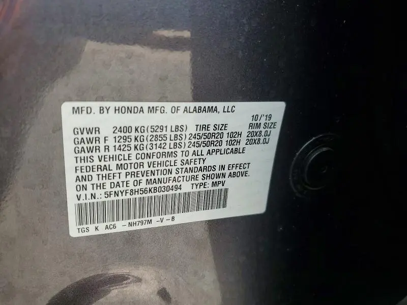 2019 HONDA PASSPORT EXL  