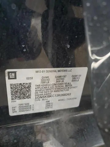 2018 CHEVROLET TAHOE K1500 LT  