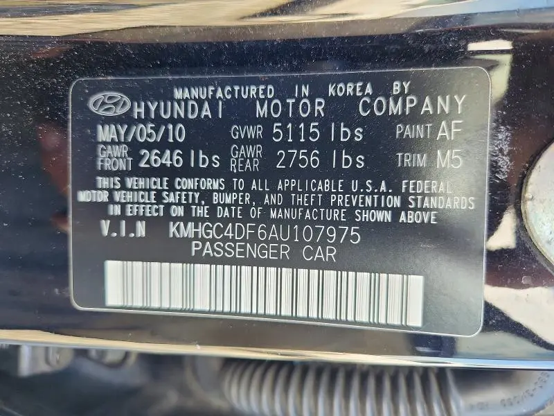 2010 HYUNDAI GENESIS 4.6L  