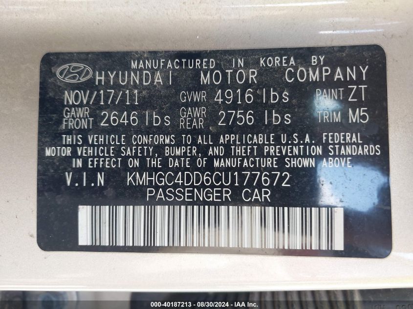 2012 HYUNDAI GENESIS 3.8