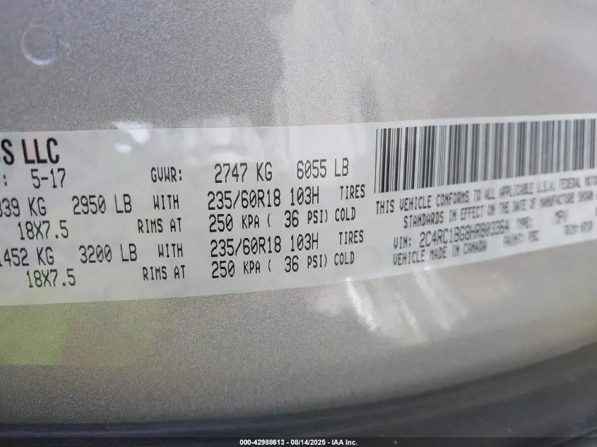 2017 CHRYSLER PACIFICA TOURING PLUS