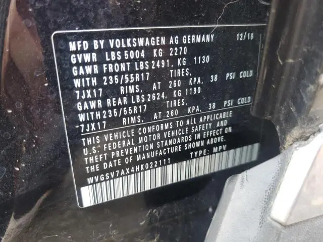 2017 VOLKSWAGEN TIGUAN WOLFSBURG  