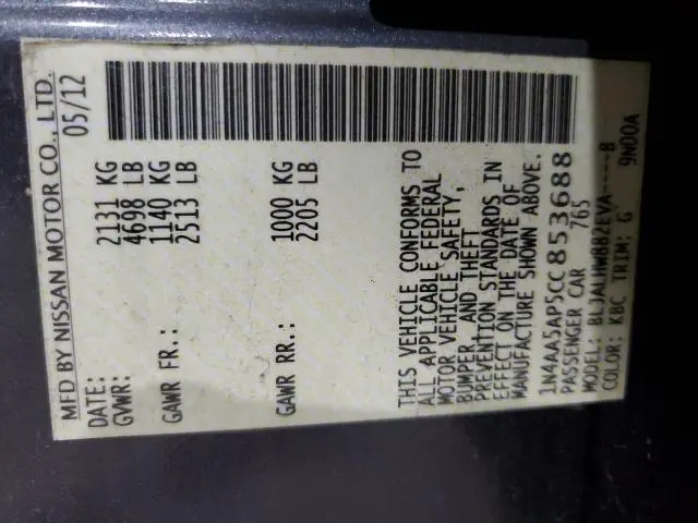 2012 NISSAN MAXIMA S  