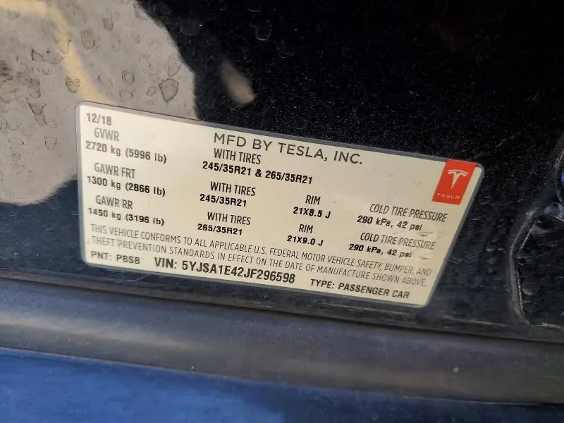 2018 TESLA MODEL S   