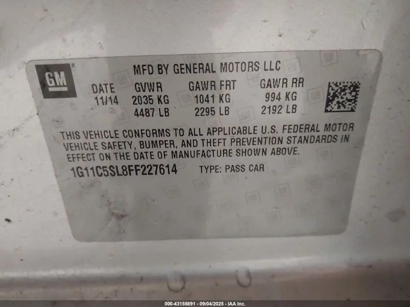 2015 CHEVROLET MALIBU 1LT