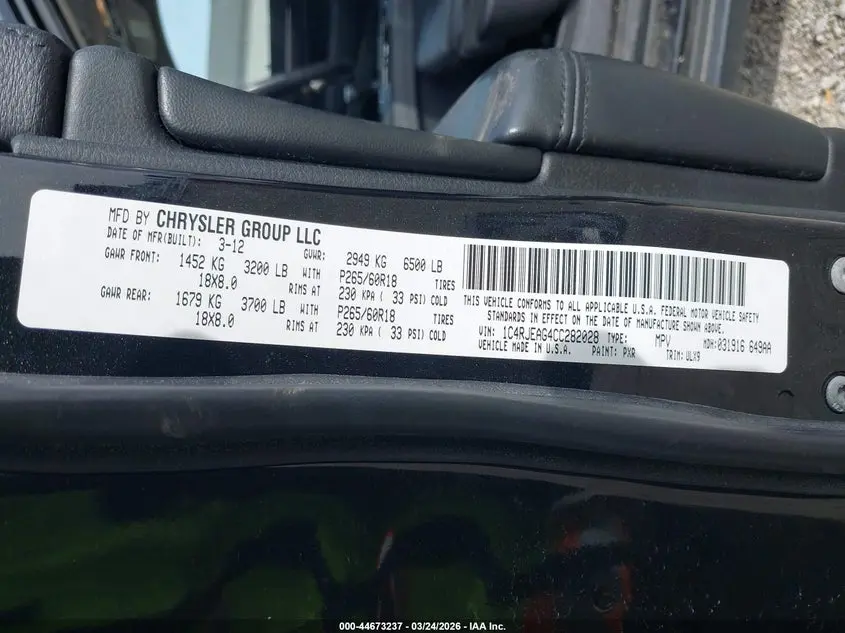 2012 JEEP GRAND CHEROKEE LAREDO