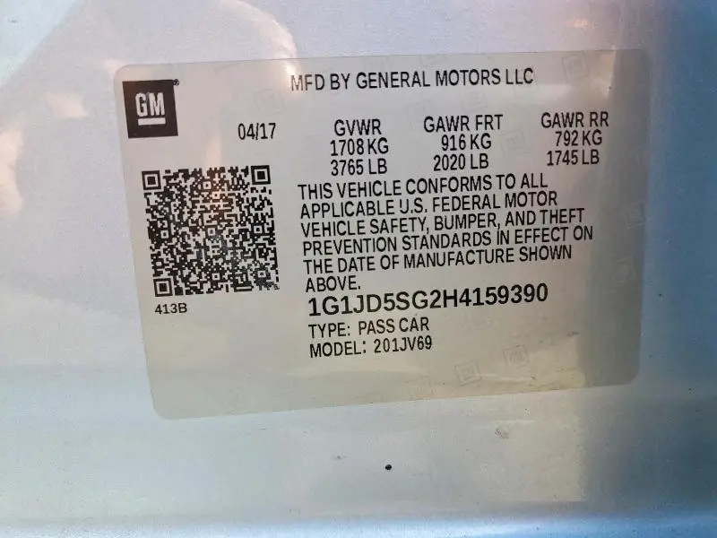 2017 CHEVROLET SONIC LT  