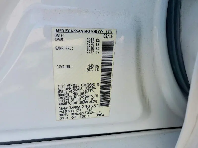 2016 NISSAN ALTIMA 2.5 S  