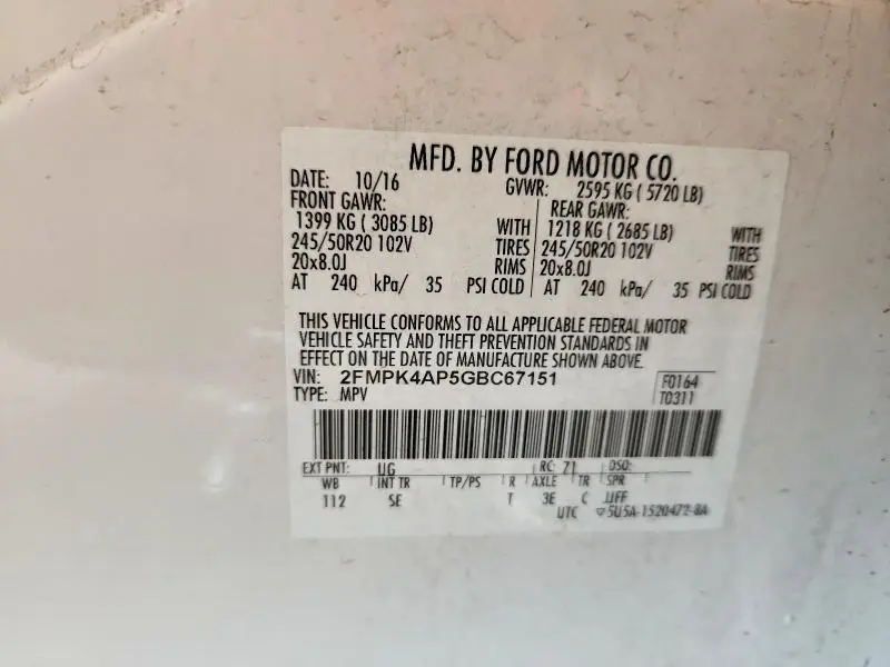 2016 FORD EDGE SPORT  