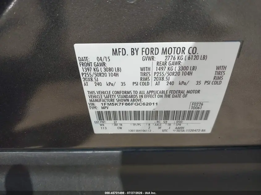 2015 FORD EXPLORER LIMITED