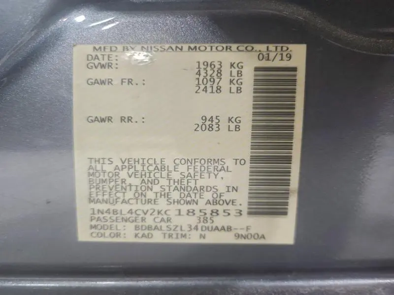 2019 NISSAN ALTIMA SR  