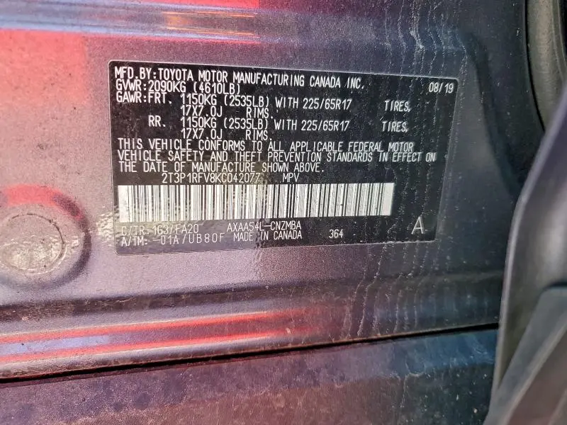 2019 TOYOTA RAV4 XLE  