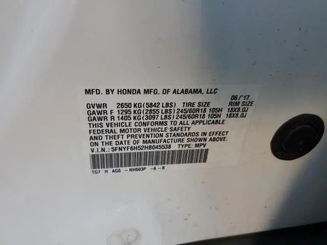 2017 HONDA PILOT EXL  