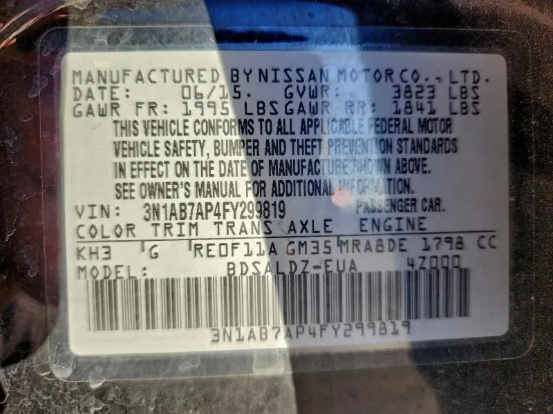 2015 NISSAN SENTRA S  