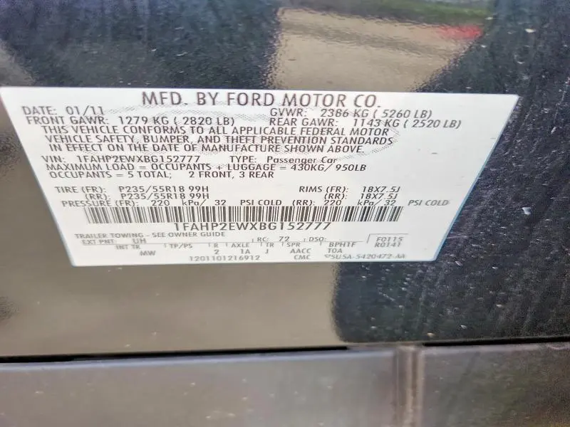 2011 FORD TAURUS SEL  