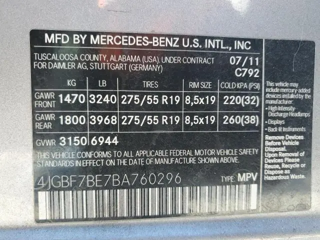 2011 MERCEDES-BENZ GL 450 4MATIC  