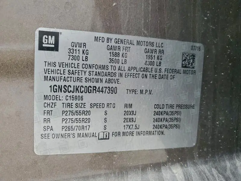 2016 CHEVROLET SUBURBAN C1500 LTZ  