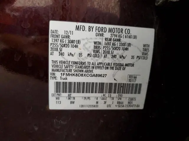 2012 FORD EXPLORER XLT  