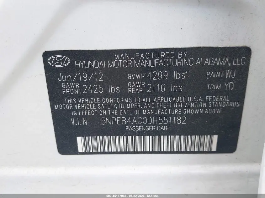 2013 HYUNDAI SONATA GLS