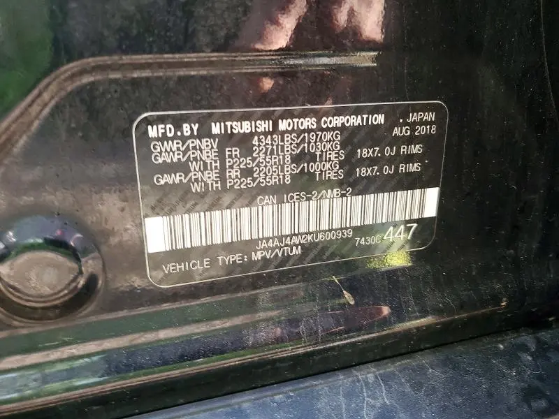 2019 MITSUBISHI RVR SE LIMITED  