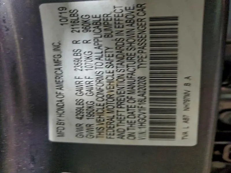 2020 HONDA ACCORD LX  