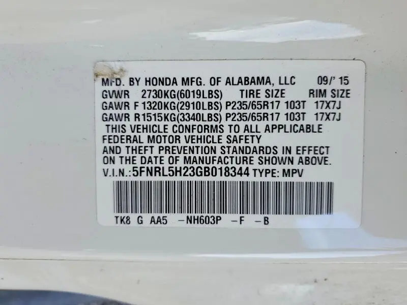 2016 HONDA ODYSSEY LX  