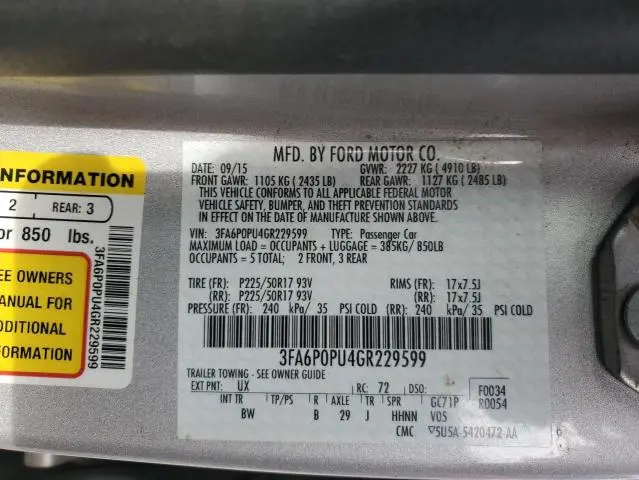 2016 FORD FUSION SE PHEV  