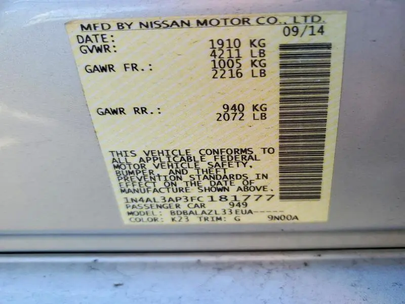 2015 NISSAN ALTIMA 2.5  