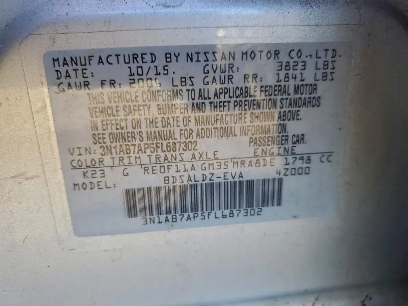 2015 NISSAN SENTRA S  