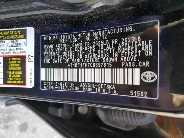 2012 TOYOTA CAMRY BASE