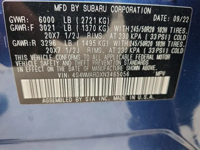 2022 SUBARU ASCENT TOURING  