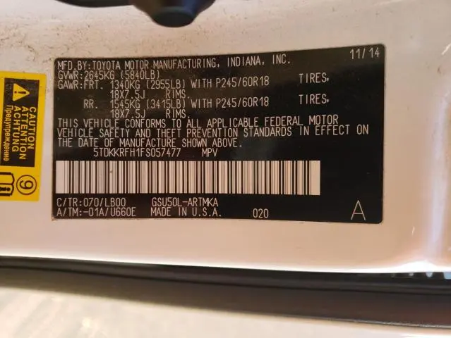 2015 TOYOTA HIGHLANDER XLE