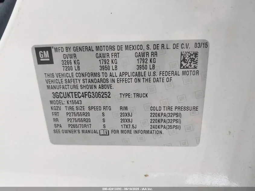 2015 CHEVROLET SILVERADO 1500 HIGH COUNTRY