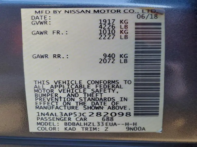 2018 NISSAN ALTIMA 2.5  