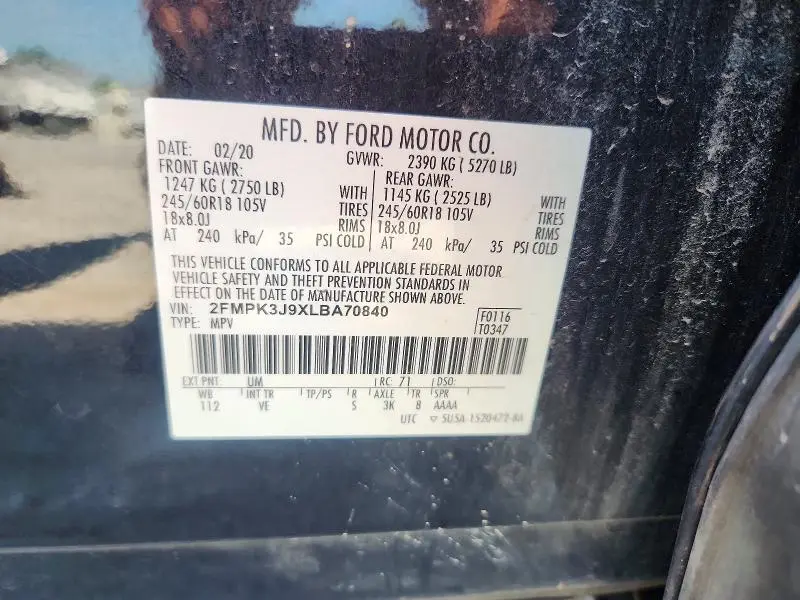 2020 FORD EDGE SEL  
