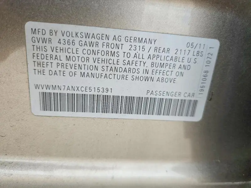 2012 VOLKSWAGEN CC SPORT  