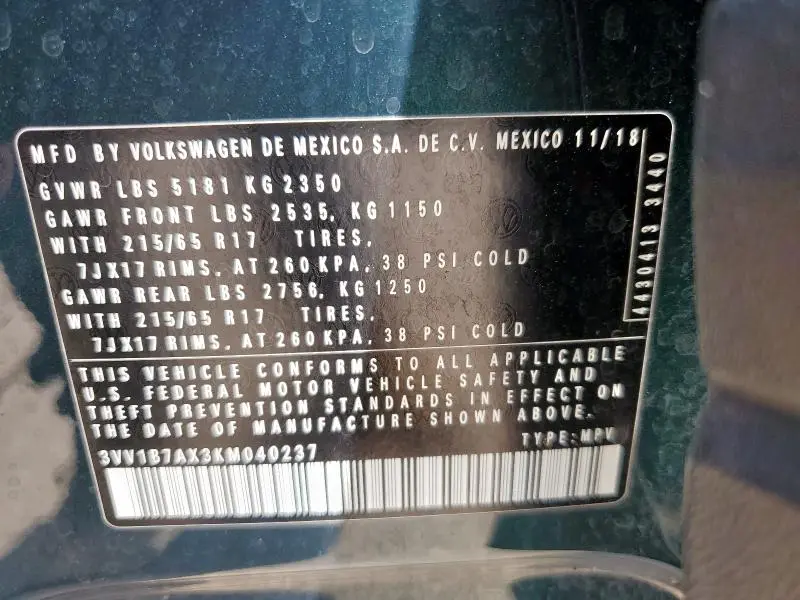 2019 VOLKSWAGEN TIGUAN S  