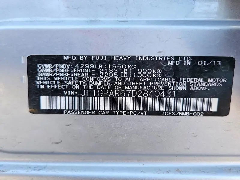 2013 SUBARU IMPREZA SPORT LIMITED  