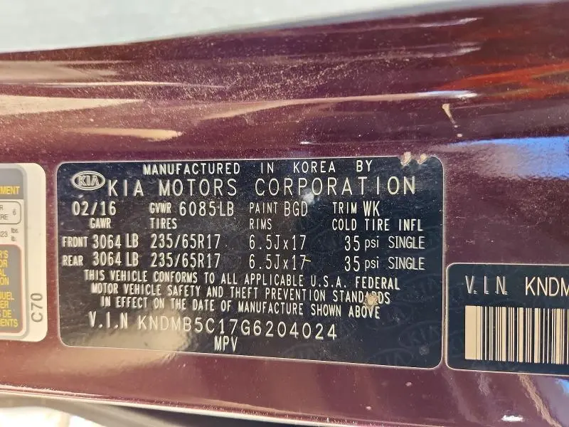 2016 KIA SEDONA LX  