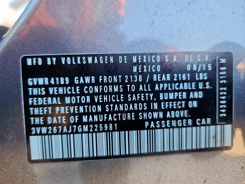 2016 VOLKSWAGEN JETTA S  