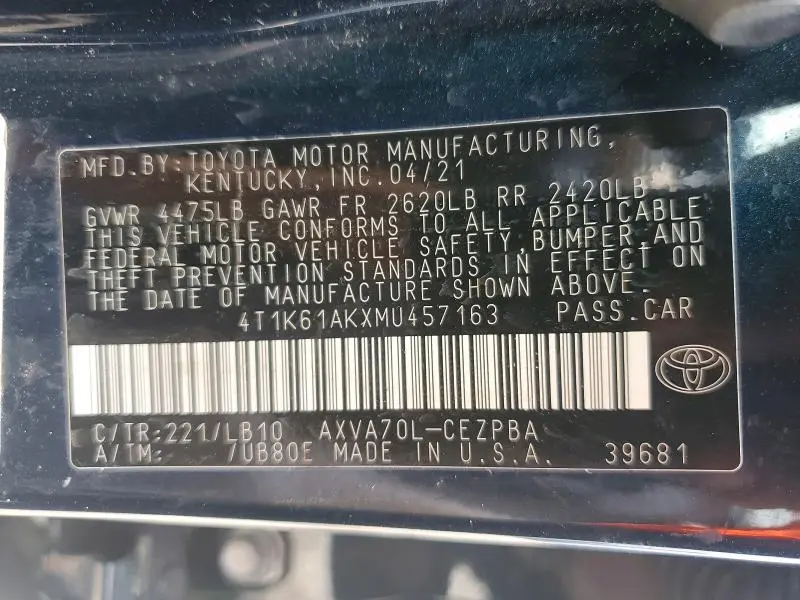 2021 TOYOTA CAMRY XSE  